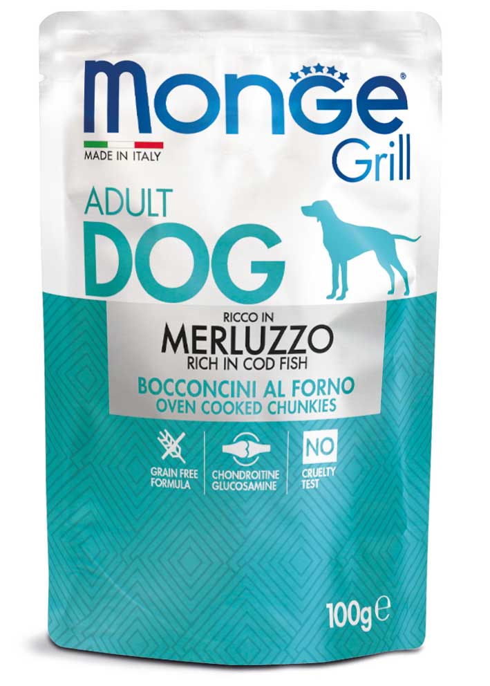 MONGE GRILL DOG ADULT BOCCONCINI MERLUZZO (14pz)