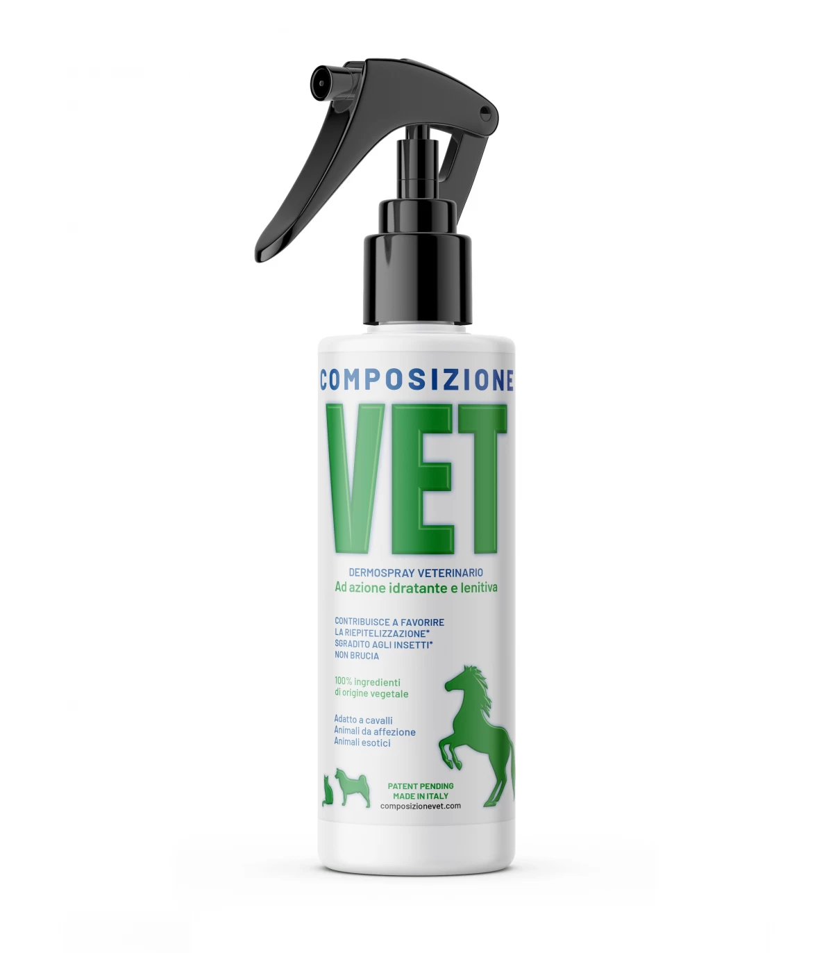 Flacone spray di composizione vet da 150 ml utile per dermatiti su cani, gatti e cavalli