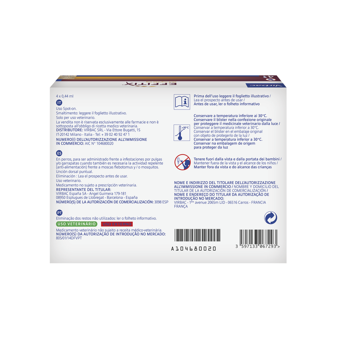 Effitix 1,5-4 Kg 4 Pipette – Efficace Contro Pulci, Zecche e Flebotomi