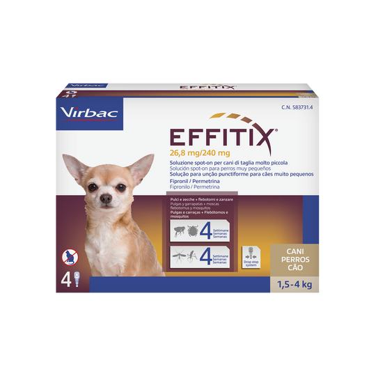 Effitix 1,5-4 Kg 4 Pipette – Efficace Contro Pulci, Zecche e Flebotomi