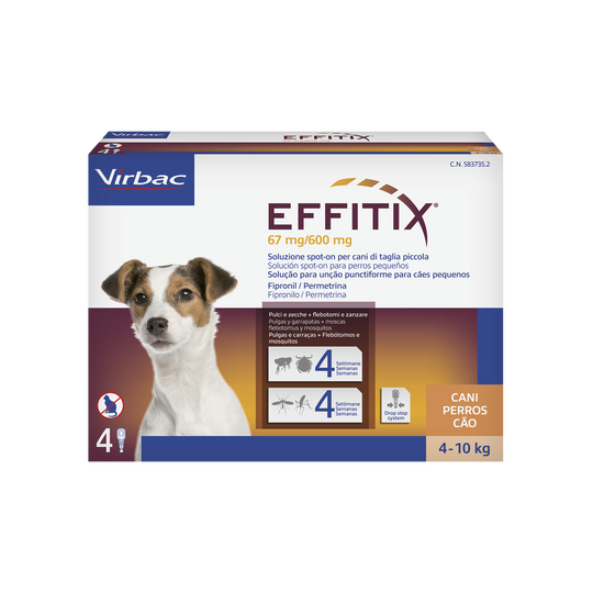 EFFITIX 4-10 Kg (4 Pipette) - Antipulci per Cani con Protezione Completa