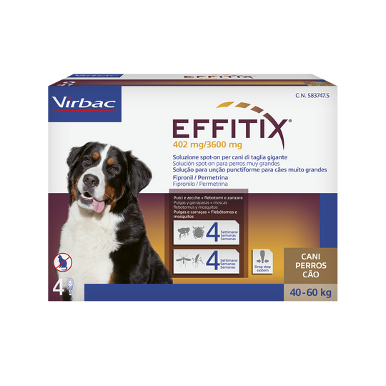 EFFITIX 40-60 kg (4 pipette) - Antiparassitario Cane per Cani di Taglia Grande