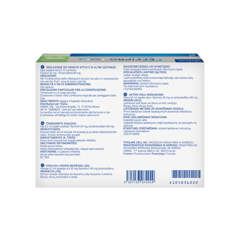 EFFIPRO DUO SPOT ON GATTI (4 Pipette) - Antiparassitario per Gatti
