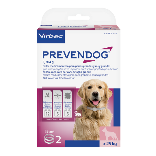 PREVENDOG COLLARE 75 cm (2 pezzi) – Contro zecche, flebotomi e zanzare fino a 6 mesi
