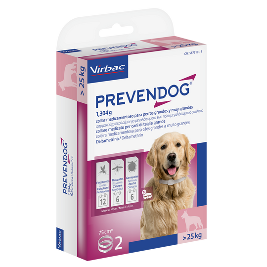 PREVENDOG COLLARE 75 cm (2 pezzi) – Contro zecche, flebotomi e zanzare fino a 6 mesi