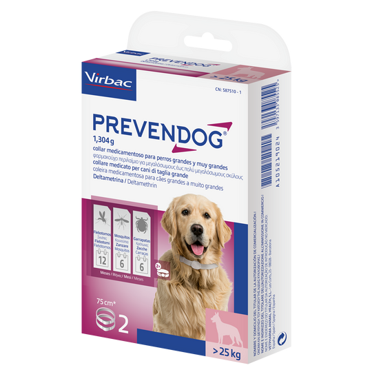 PREVENDOG COLLARE 75 cm (2 pezzi) – Contro zecche, flebotomi e zanzare fino a 6 mesi