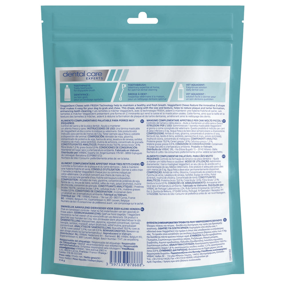 VEGGIEDENT FR3SH XS FINO A 5kg (15 stick) - Stick dentali per cani