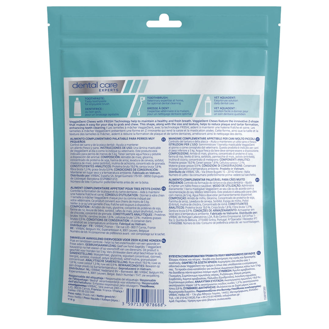 VEGGIEDENT FR3SH XS FINO A 5kg (15 stick) - Stick dentali per cani