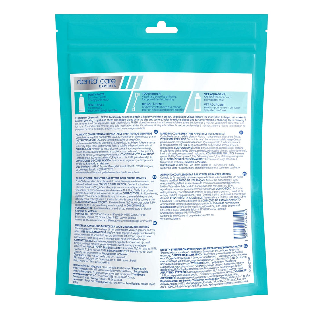 VEGGIEDENT FR3SH MEDIUM 10-30kg ( 15 stick )  - Stick dentali per cani