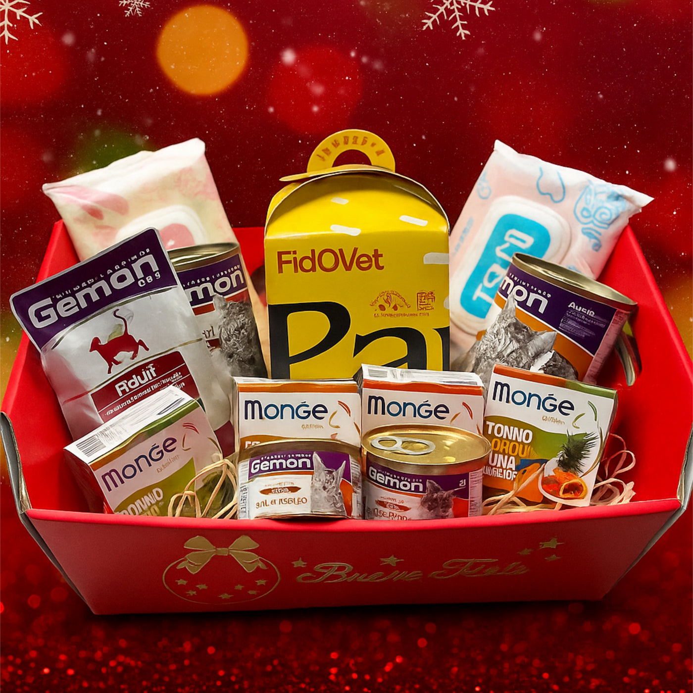 MIAO NATALE BOX - Cesto Natalizio per gatti con Snack e cibo