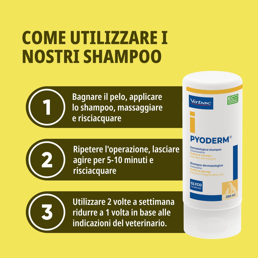 Pyoderm Shampoo Dermatologico 200ml -  Supporto per le infezioni cutanee nel cane e nel gatto