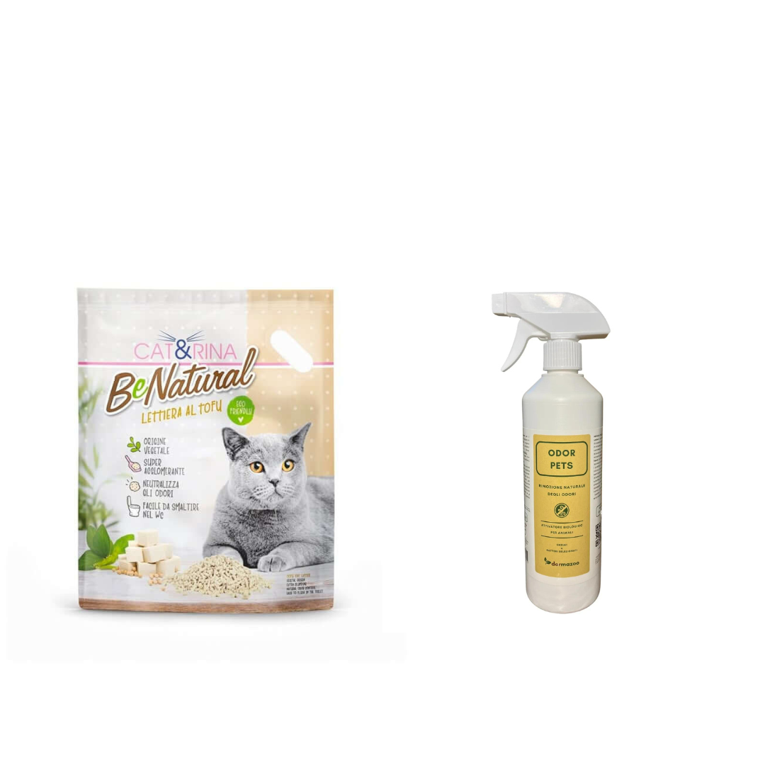 LETTIERA CAT&RINA BENATURAL al Tofu 6pz + Odor Pets 500ml