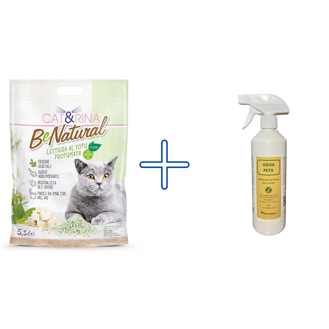 LETTIERA CAT&RINA BENATURAL al Tofu profumo Te Verde 6pz + Odor Pets 500ml