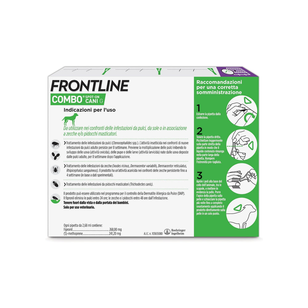 FRONTLINE COMBO CANE 20-40 kg 3 pip – Contro Pulci, Zecche e Pidocchi