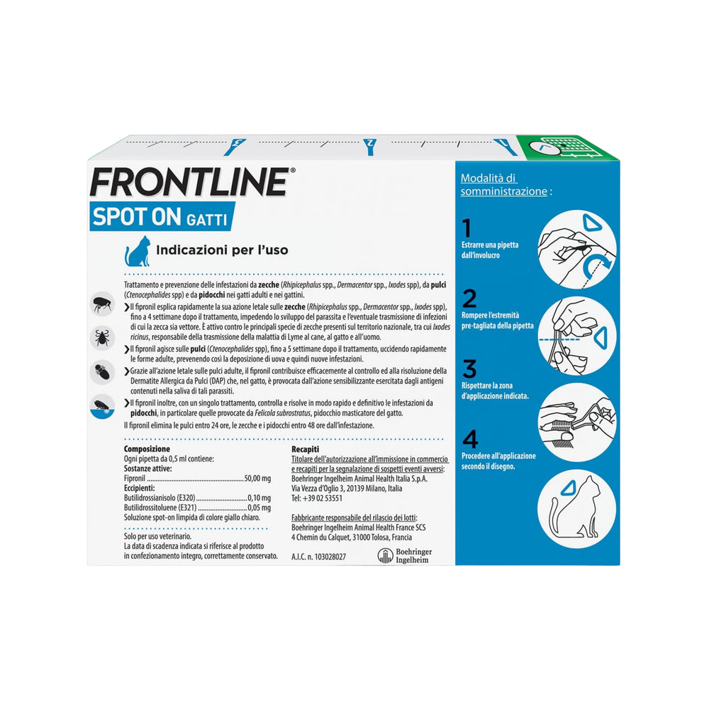 FRONTLINE SPOT ON GATTI 3 PIPETTE - Contro Pulci e Zecche