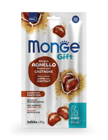 MONGE GIFT DOG STICKS SENSITIVE DIGESTION AGNELLO CON CASTAGNE 5pz