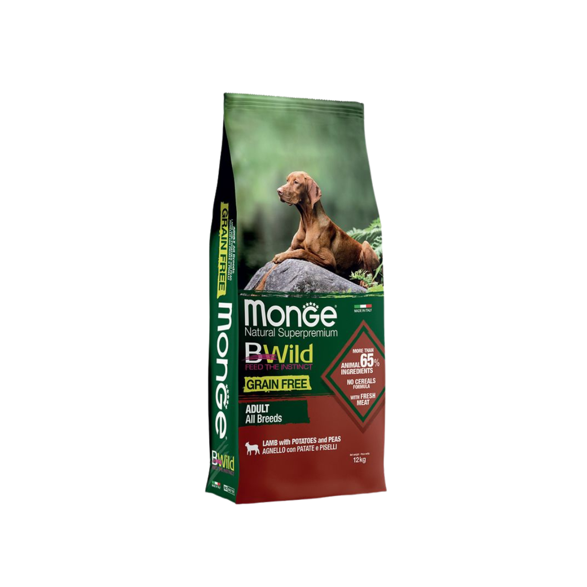 MONGE NATURAL CANE GRAIN FREE ALL BREEDS ADULT AGNELLO PATATE E PISELLI