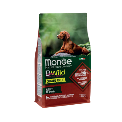 MONGE NATURAL CANE GRAIN FREE ALL BREEDS ADULT AGNELLO PATATE E PISELLI