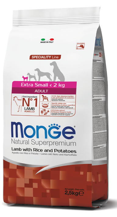 MONGE EXTRA SMALL ADULT MONOPROTEIN AGNELLO CON RISO E PATATE 2.5kg