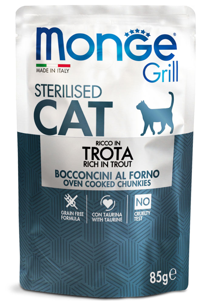 MONGE GRILL CAT STERILIZED BOCCONCINI TROTA (12pz)