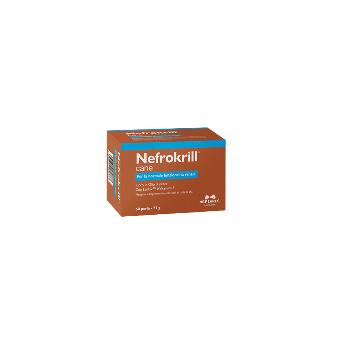 Nefrokrill Cane 60 perle da 1200 mg per la funzionalità renale, mangime complementare ricco in olio di pesce, con LantaxTM e Vitamina E.