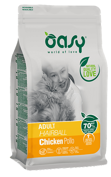 OASY ADULT HAIRBALL POLLO - Alimento completo per gatti adulti predisposti ala formazione di boli di pelo