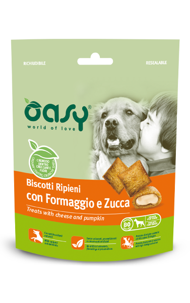 OASY BISCOTTI RIPIENI FORMAGGIO E ZUCCA (80gr) - Alimento complementare per cani adulti