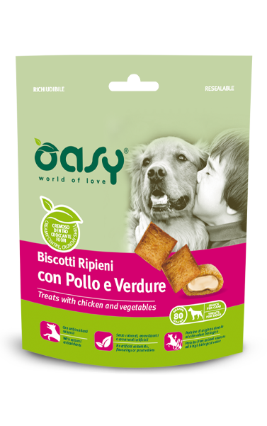 OASY BISCOTTI RIPIENI POLLO E VERDURE (80gr) - Alimento complementare per cani adulti