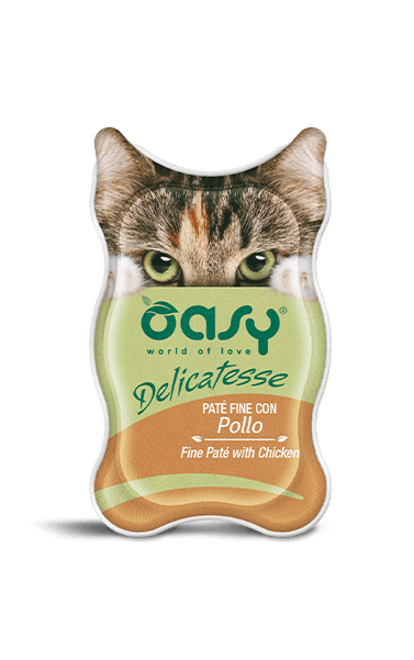 OASY WET CAT DELICATESSE PATÉ CON POLLO VASCHETTA 85GR (6 pezzi) - Alimento completo per gatti - Sarda Zootecnica