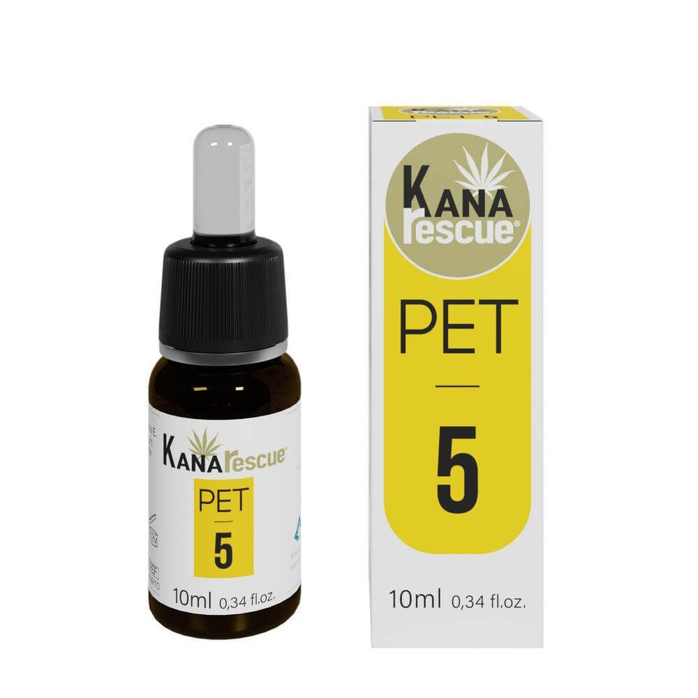 flacone di Kanarescue con CBD 5%, prodotto per il benessere degli animali con cannabidiolo (CBD) - Sarda Zootecnica