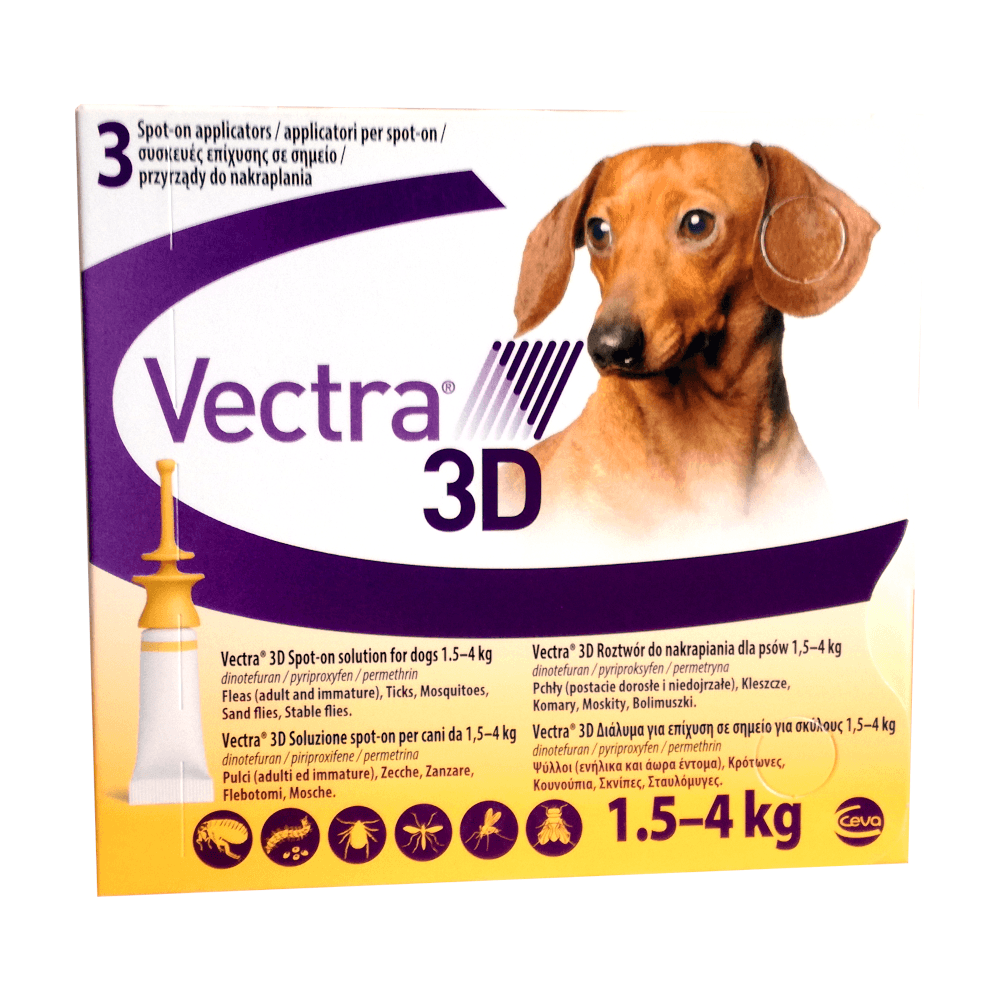 VECTRA 3D CANE 1,5/4 Kg (3 pipette) – Contro pulci, zecche e flebotomi - Sarda Zootecnica
