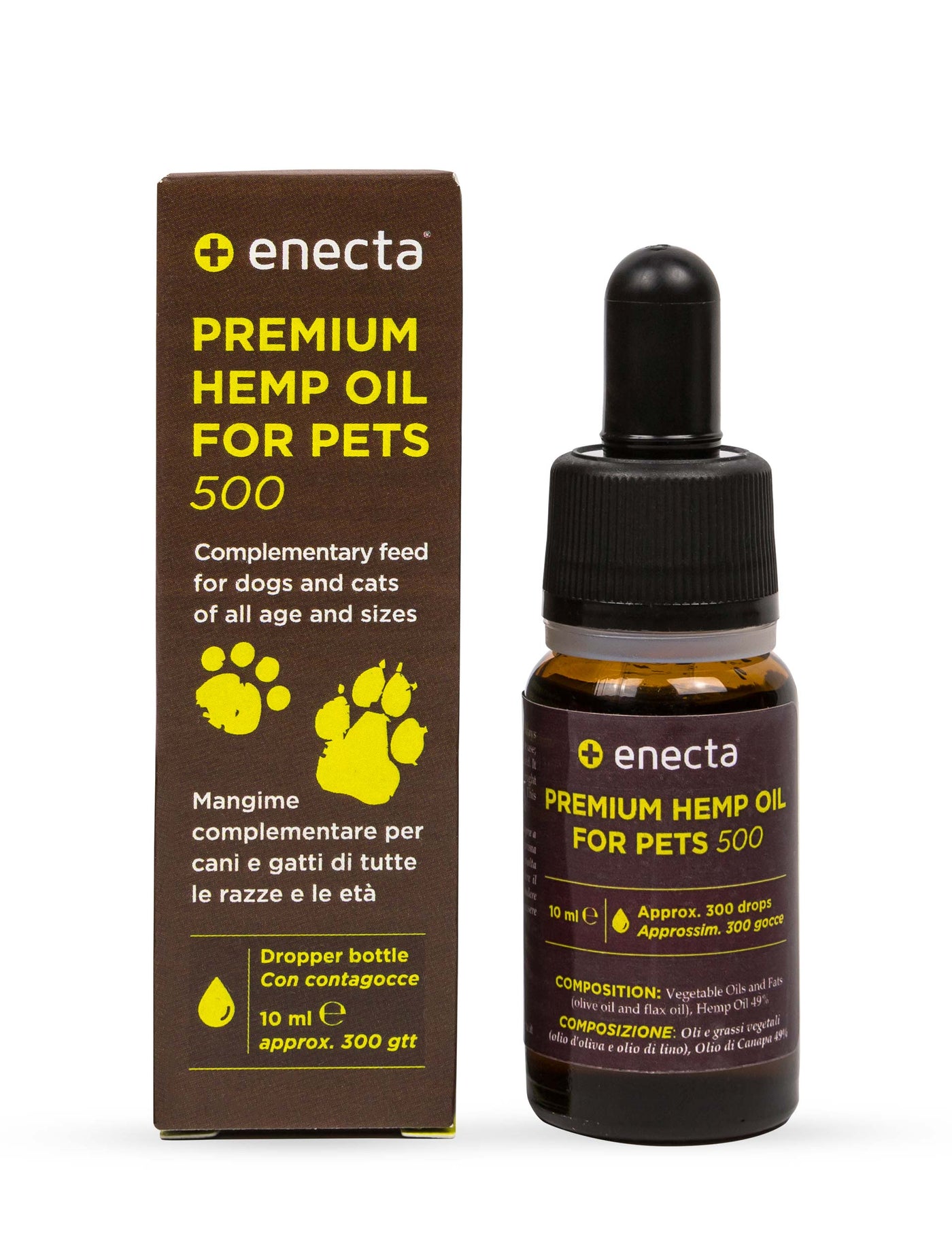 Premium hemp oil 500 - ENECTA 5% (10ml) - Estratto Di Canapa per animali da compagnia, alimento complementare per la salute del pelo, della pelle e del cuore dei tuoi amici a quattro zampe - Sarda Zootecnica