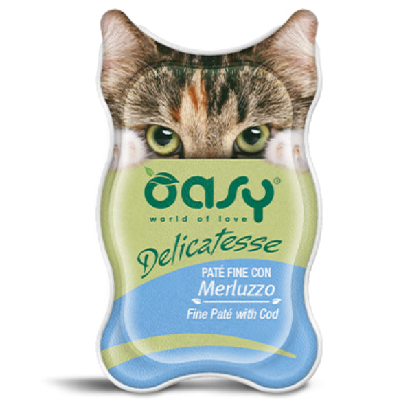 OASY WET CAT DELICATESSE PATÉ CON merluzzo VASCHETTA 85GR (6 pezzi) - Alimento completo per gatti - Sarda Zootecnica