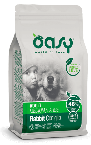 OASY ONE PROTEIN ADULT MEDIUM/LARGE CONIGLIO - Alimento completo per cani adulti di taglia piccola