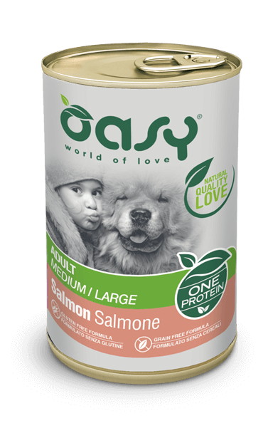 OASY ONE PROTEIN ADULT MEDIUM/LARGE SALMONE 400 gr  - Alimento completo per cani adulti di taglia media grande